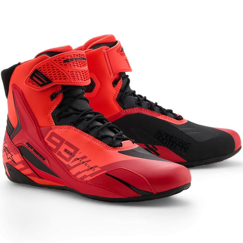 Alpinestars Faster-4 MM93 moottoripyöräsaappaat, fluo-mallisto, puna-puna-musta