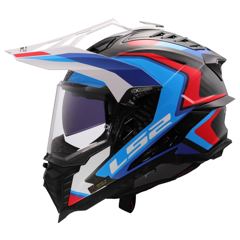 Enduro-moottoripyöräkypärä LS2 MX701 Explorer C Frontier II valko-sininen - 2. laatu - II. laatu