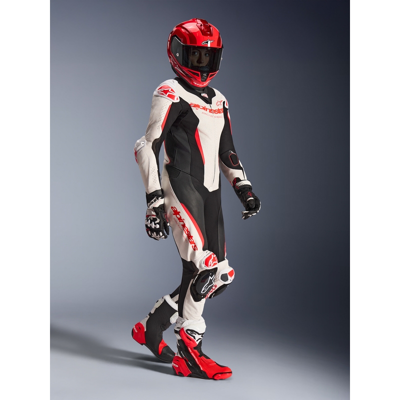 Naisten nahkainen moottoripyörähaalari Alpinestars Stella GP-R7 valkoinen-fluo punainen-musta