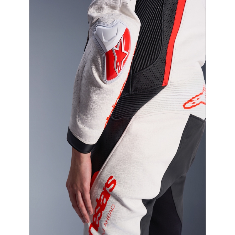 Naisten nahkainen moottoripyörähaalari Alpinestars Stella GP-R7 valkoinen-fluo punainen-musta