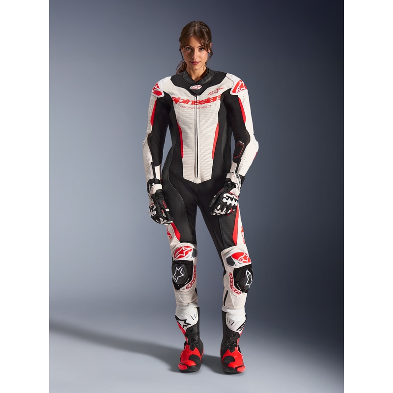 Naisten nahkainen moottoripyörähaalari Alpinestars Stella GP-R7 valkoinen-fluo punainen-musta