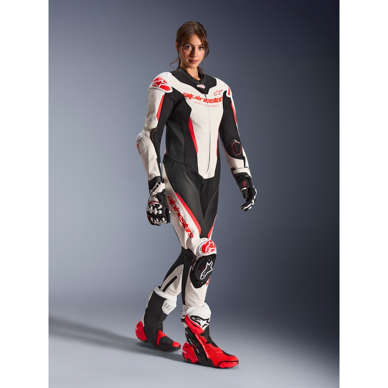 Naisten nahkainen moottoripyörähaalari Alpinestars Stella GP-R7 valkoinen-fluo punainen-musta