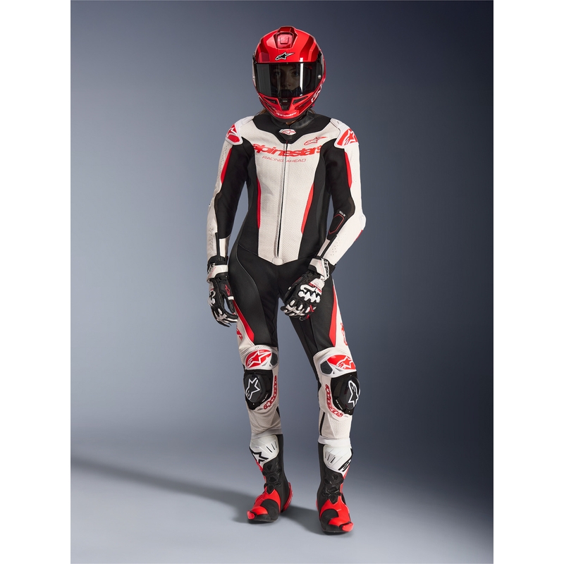 Naisten nahkainen moottoripyörähaalari Alpinestars Stella GP-R7 valkoinen-fluo punainen-musta