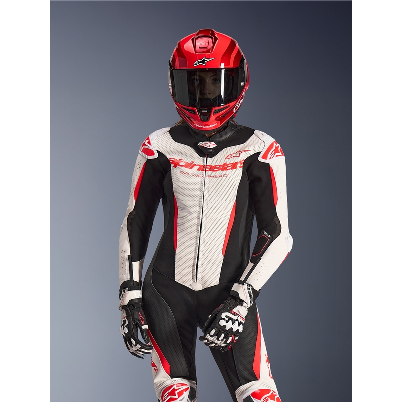 Naisten nahkainen moottoripyörähaalari Alpinestars Stella GP-R7 valkoinen-fluo punainen-musta