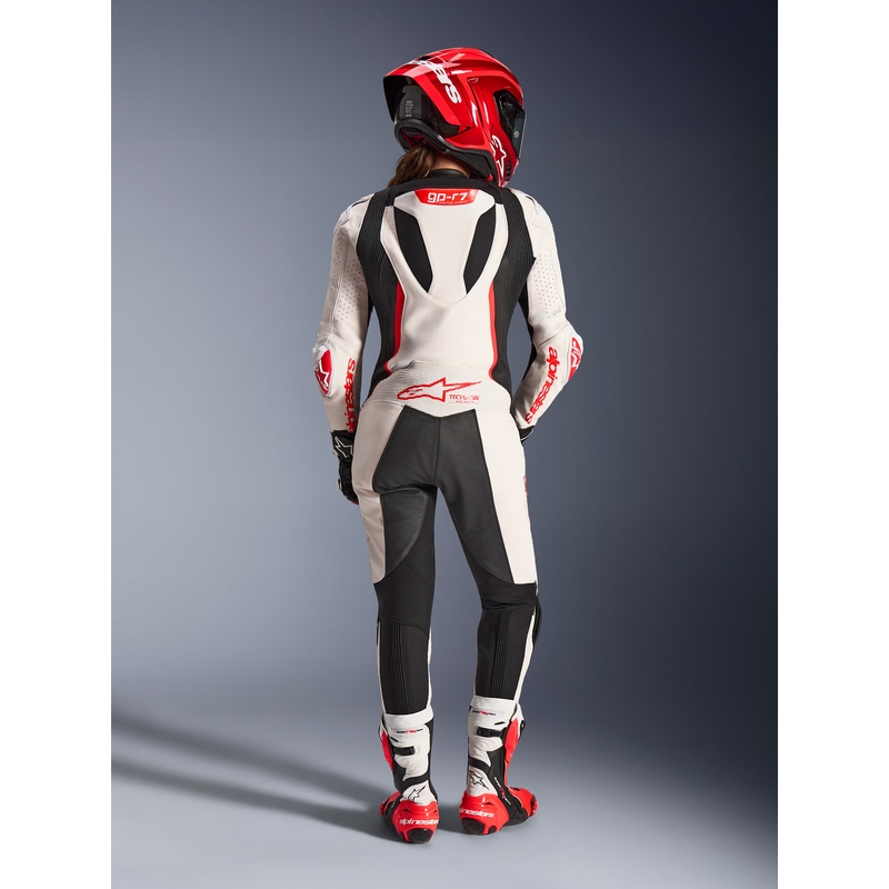 Naisten nahkainen moottoripyörähaalari Alpinestars Stella GP-R7 valkoinen-fluo punainen-musta