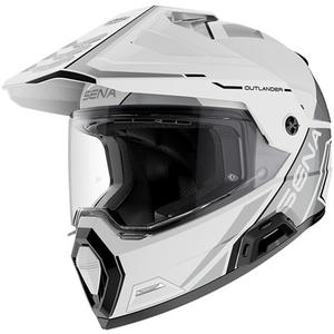 Enduro-moottoripyöräkypärä kuulokkeilla SENA Outlander kiiltävän valkoinen