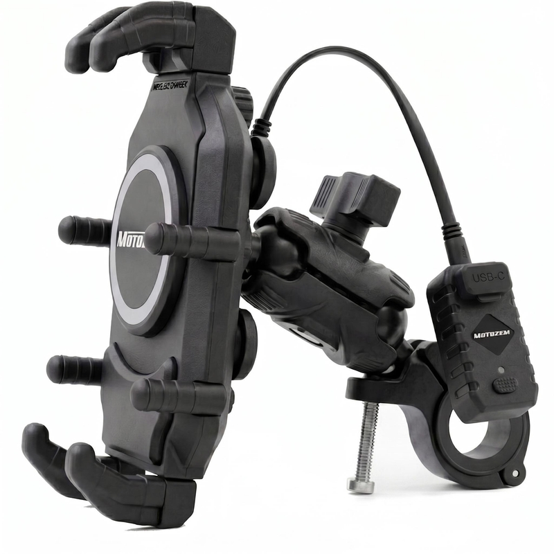 MotoZem Claw PRO tärinänvaimennuspidike langattomalla laturilla ja USB-C-liitännällä, musta