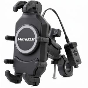 Tärinänvaimennettu puhelinpidike langattomalla laturilla ja USB-C-liitännällä MotoZem M26-C1 musta