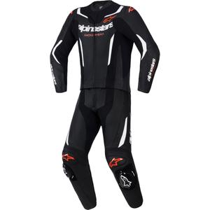 Alpinestars GP Force V2 kaksiosainen nahkapuku musta-valko-fluopunainen