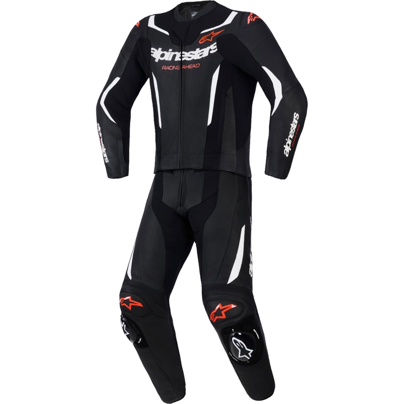 Alpinestars GP Force V2 kaksiosainen nahkapuku musta-valko-fluopunainen