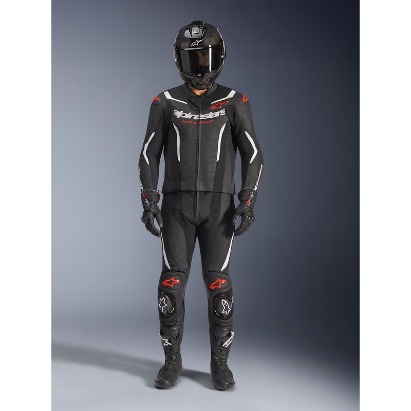 Alpinestars GP Force V2 kaksiosainen nahkapuku musta-valko-fluopunainen