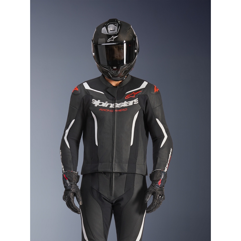 Alpinestars GP Force V2 kaksiosainen nahkapuku musta-valko-fluopunainen