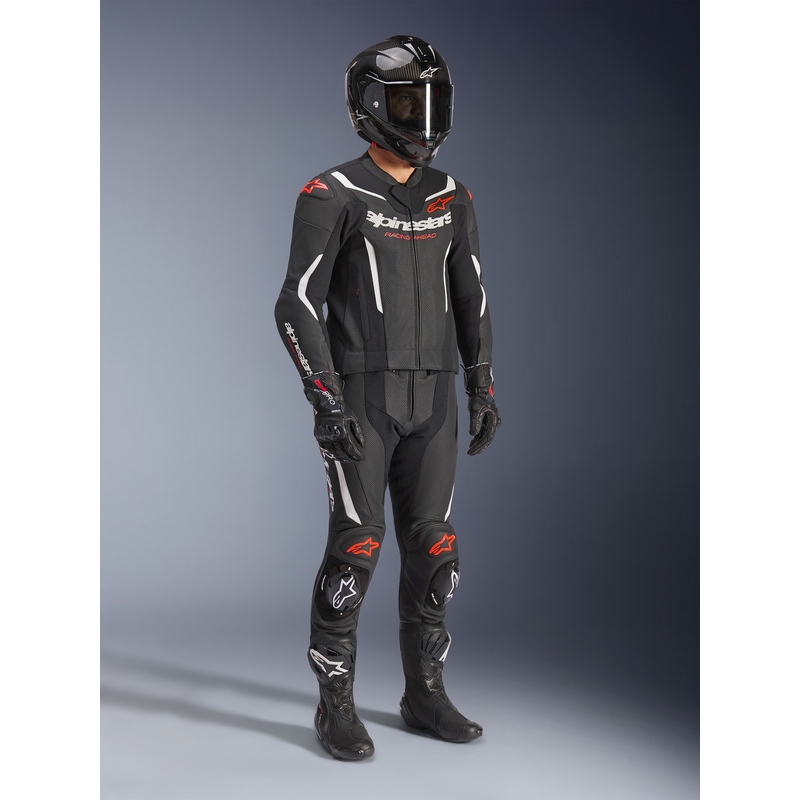 Alpinestars GP Force V2 kaksiosainen nahkapuku musta-valko-fluopunainen