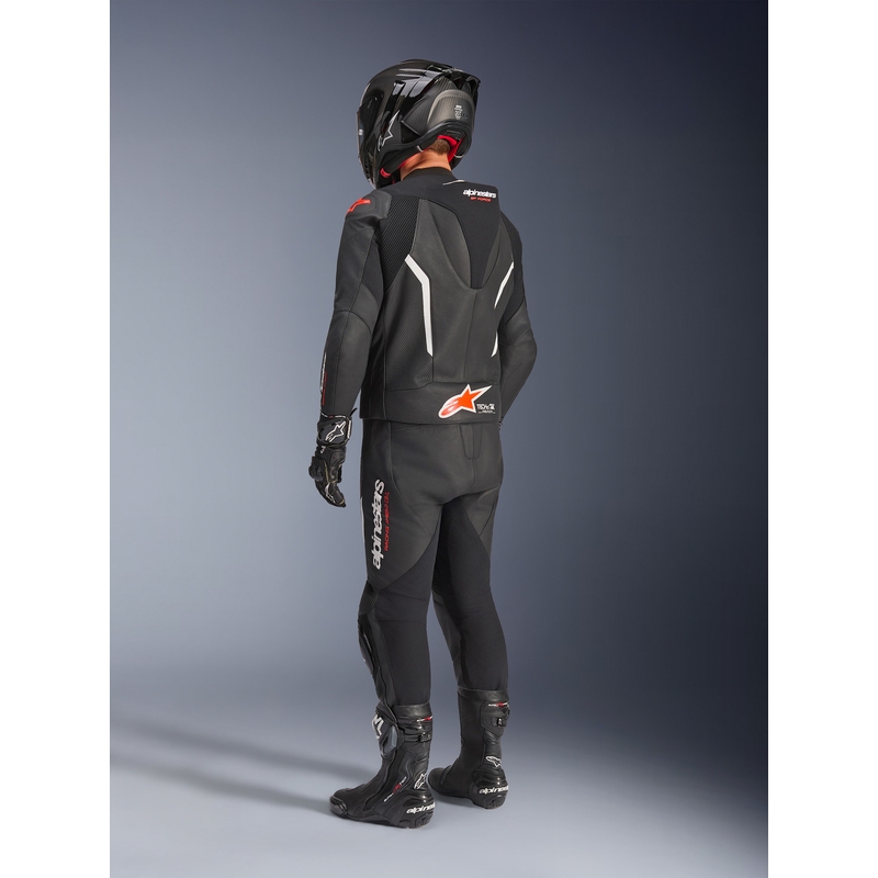 Alpinestars GP Force V2 kaksiosainen nahkapuku musta-valko-fluopunainen