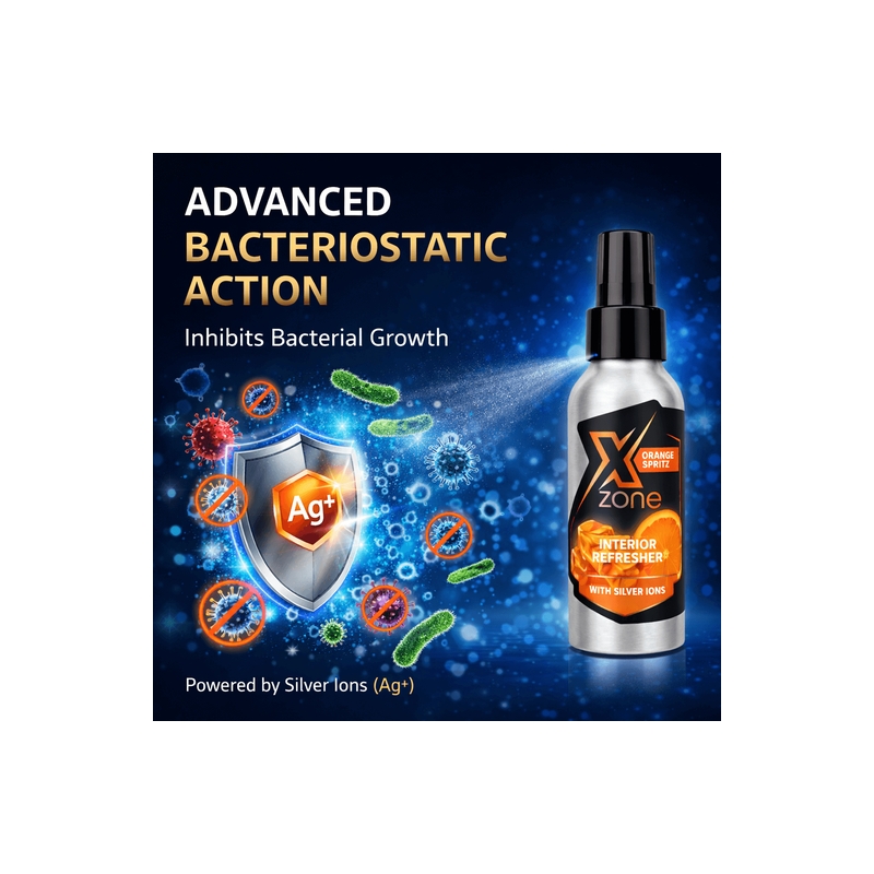 Xzone® Hopeaioneilla varustettu raikastaja Appelsiini-spray 100 ml