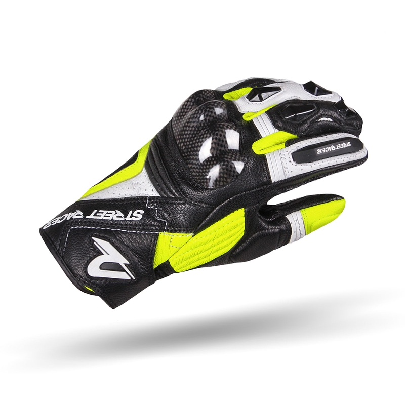 Dámské rukavice na motorku Street Racer XTR černo-bílo-fluo žluté výprodej