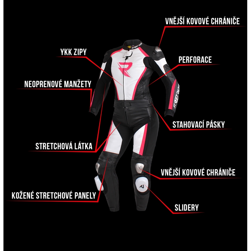 Naisten Jumpsuit Street Racer Kiara musta-valkoinen-fluo vaaleanpunainen alennusmyynti