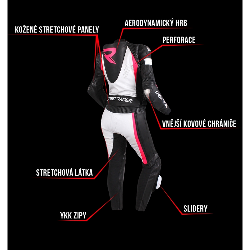 Naisten Jumpsuit Street Racer Kiara musta-valkoinen-fluo vaaleanpunainen alennusmyynti