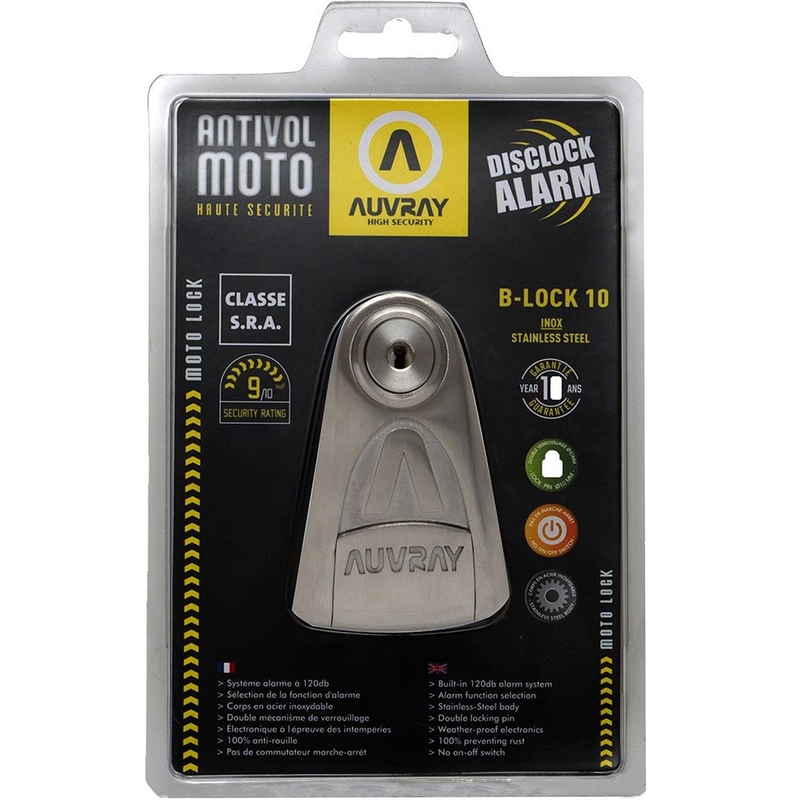 Auvray B-Lock 10 jarrulevylukko 120 dB hälytyksellä, teräksenhopea