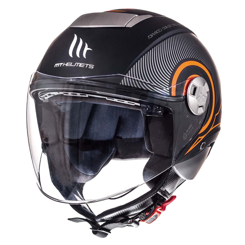 Přilba na motorku otevřená MT City Eleven SV Tron černá matná-fluo oranžová výprodej