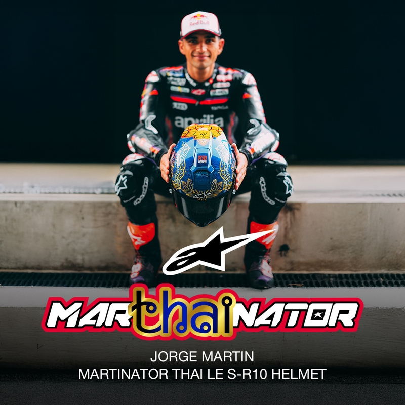 Kokokasvoinen moottoripyöräkypärä Alpinestars Supertech R10 Marthanator rajoitettu erä JORGE MARTIN sininen helmi kulta punainen