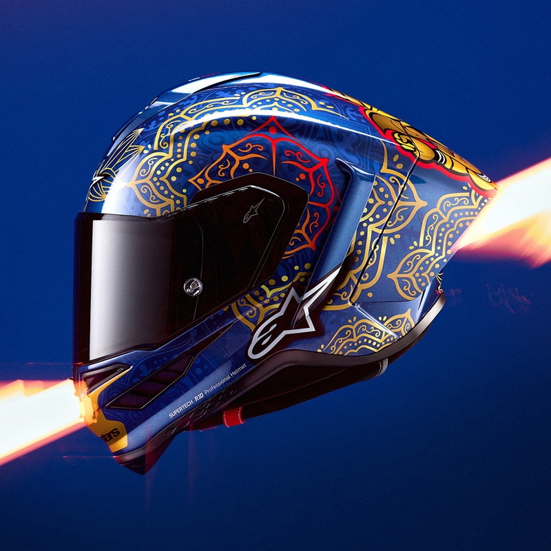 Kokokasvoinen moottoripyöräkypärä Alpinestars Supertech R10 Marthanator rajoitettu erä JORGE MARTIN sininen helmi kulta punainen