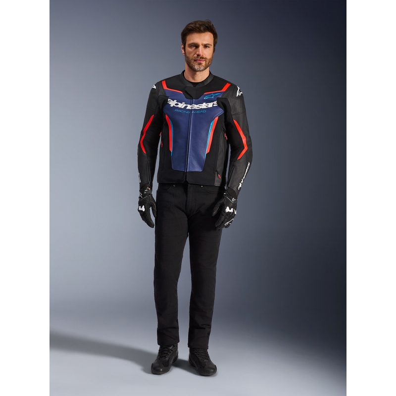 Alpinestars GP Force V2 nahkatakki musta-sini-fluo-punainen