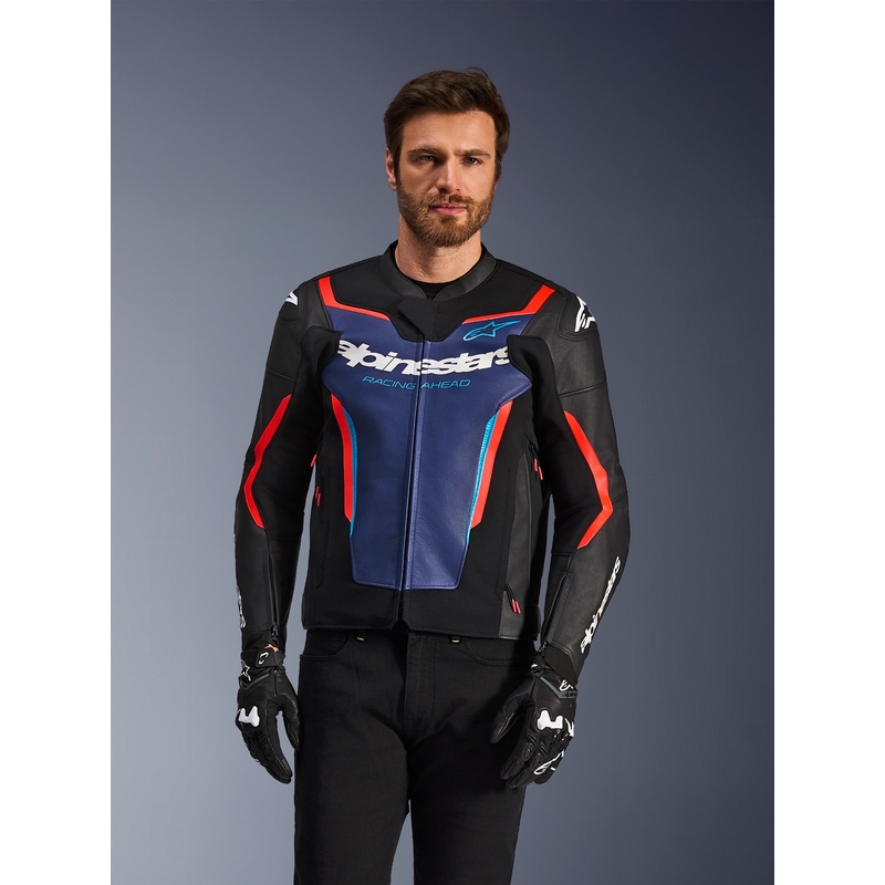 Alpinestars GP Force V2 nahkatakki musta-sini-fluo-punainen