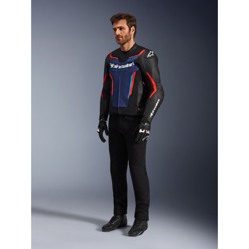 Alpinestars GP Force V2 nahkatakki musta-sini-fluo-punainen