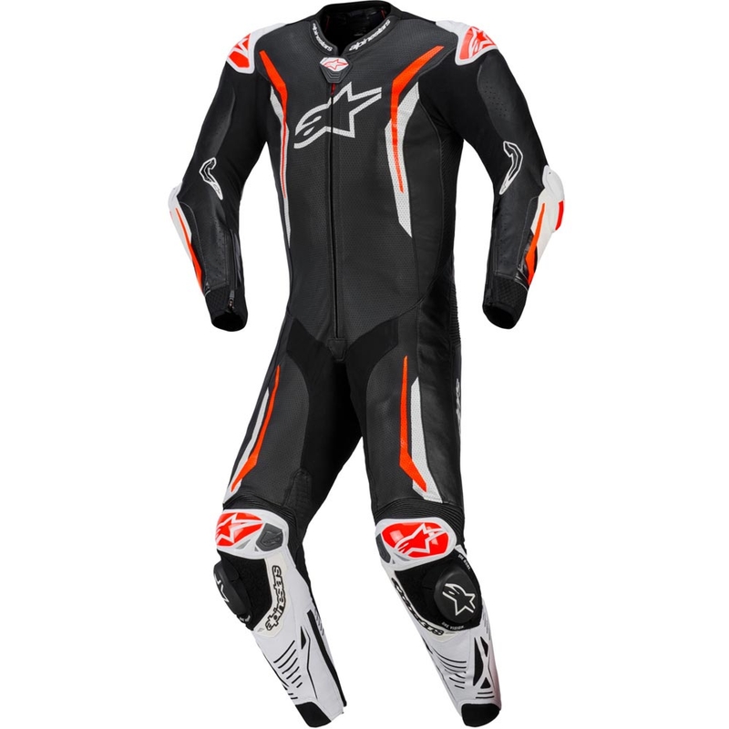 Alpinestars GP TECH V5 nahkainen yksiosainen moottoripyöräpuku musta-valko-fluopunainen