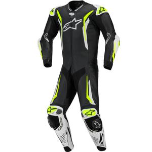 Alpinestars GP TECH V5 nahkainen yksiosainen moottoripyöräpuku musta-valko-fluo-keltainen