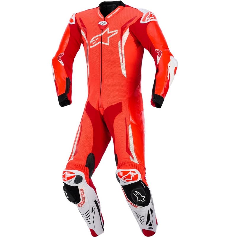 Alpinestars GP TECH V5 yksiosainen moottoripyöränahkapuku, fluoresoiva punainen-punainen-valkoinen
