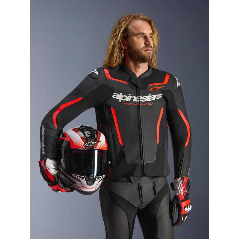 Alpinestars GP Force V2 nahkatakki musta-neonpuna-valkoinen