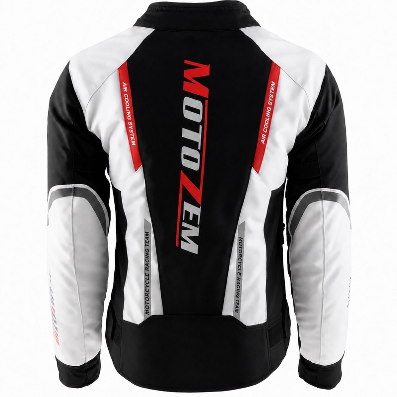 Naisten moottoripyörätakki Motozem Team 2 musta-valkoinen