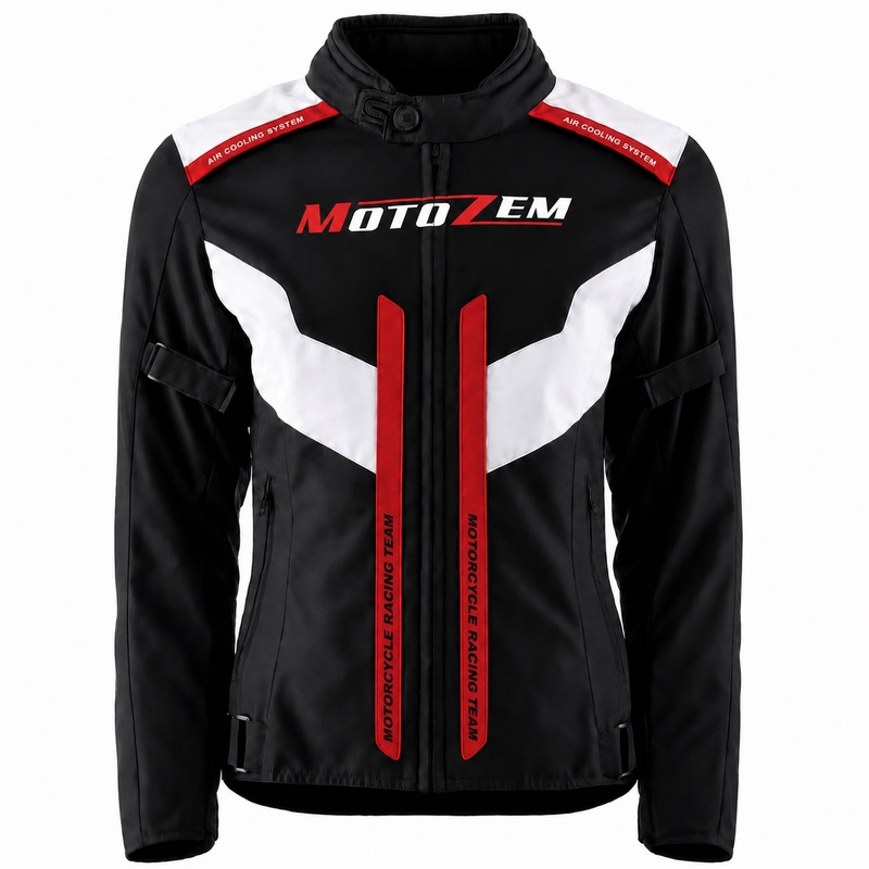 Naisten moottoripyörätakki Motozem Team 2 musta-valkoinen