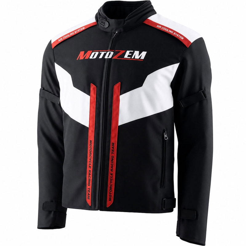 Motozem Team 2 moottoripyörätakki musta-valkoinen