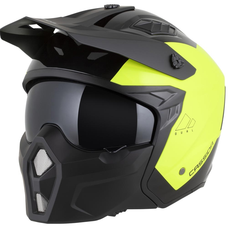 Modulaarinen moottoripyöräkypärä Cassida Cross Country Dual fluo keltainen-musta