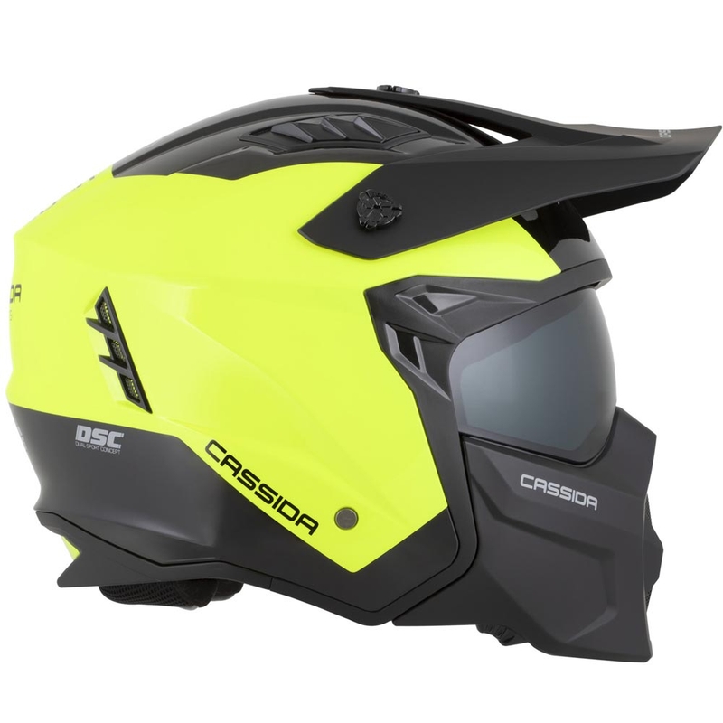 Modulaarinen moottoripyöräkypärä Cassida Cross Country Dual fluo keltainen-musta