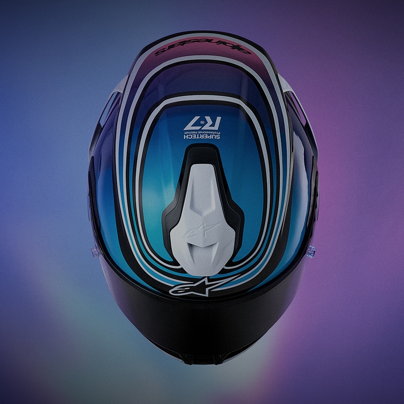Alpinestars S-R7 Zeal -moottoripyöräkypärä, musta-sini-fluo pinkki-valkoinen