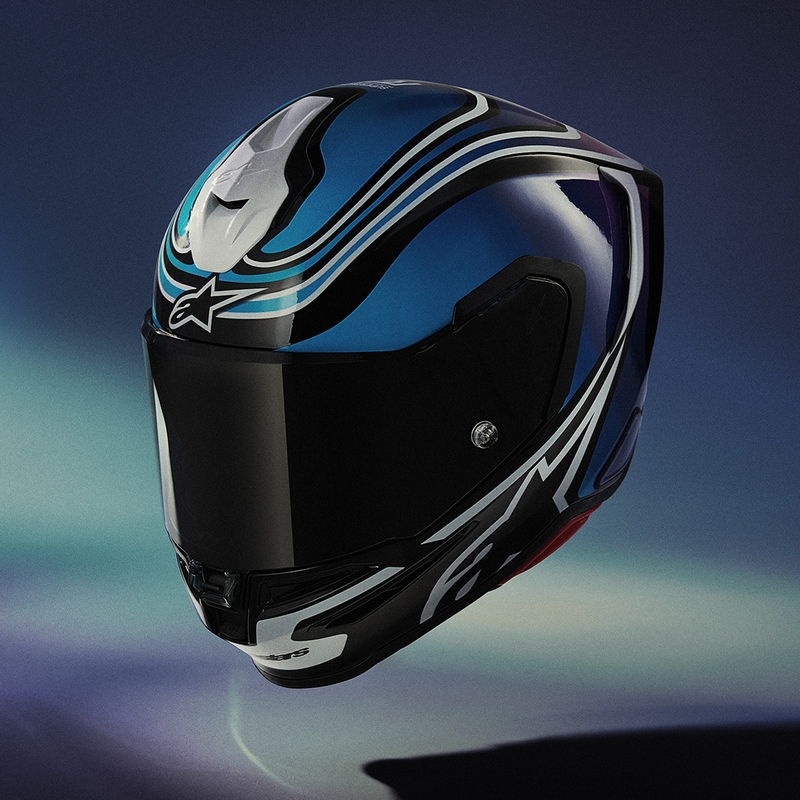 Alpinestars S-R7 Zeal -moottoripyöräkypärä, musta-sini-fluo pinkki-valkoinen