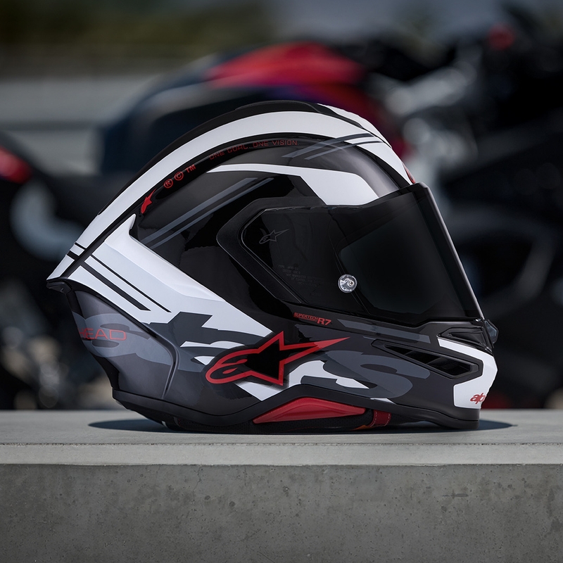 Alpinestars S-R7 A-Core -moottoripyöräkypärä, musta-valko-punainen