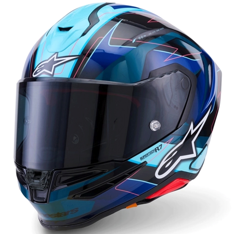 Alpinestars S-R7 Kinetis -moottoripyöräkypärä, musta-sini-fluo pinkki-valkoinen