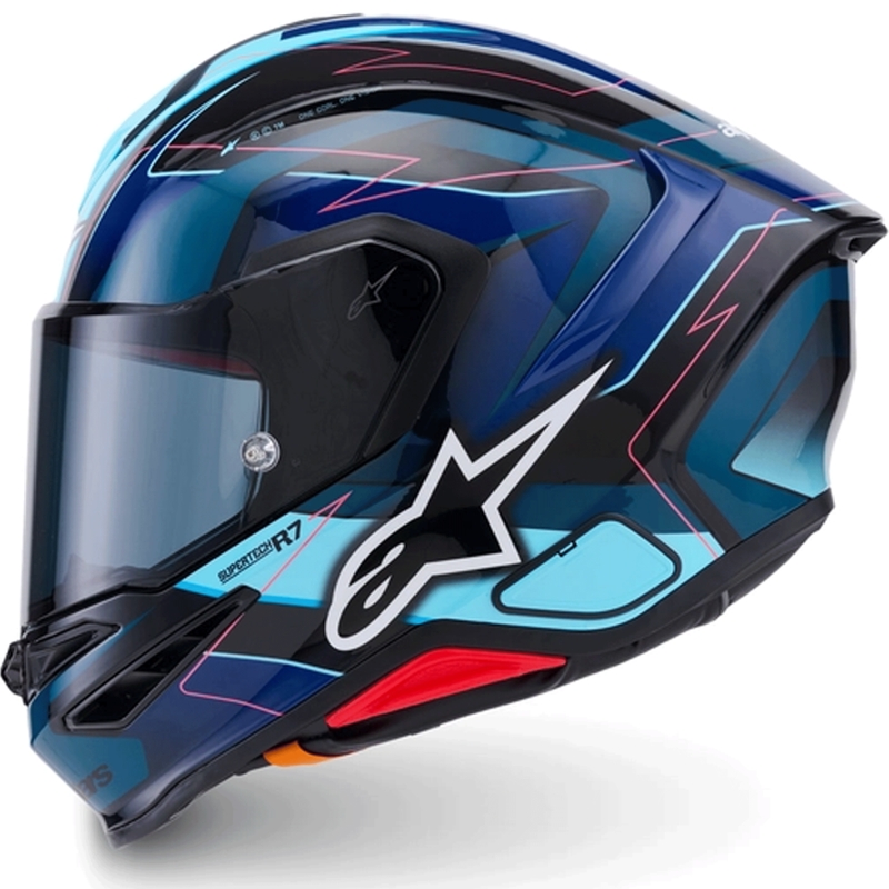 Alpinestars S-R7 Kinetis -moottoripyöräkypärä, musta-sini-fluo pinkki-valkoinen