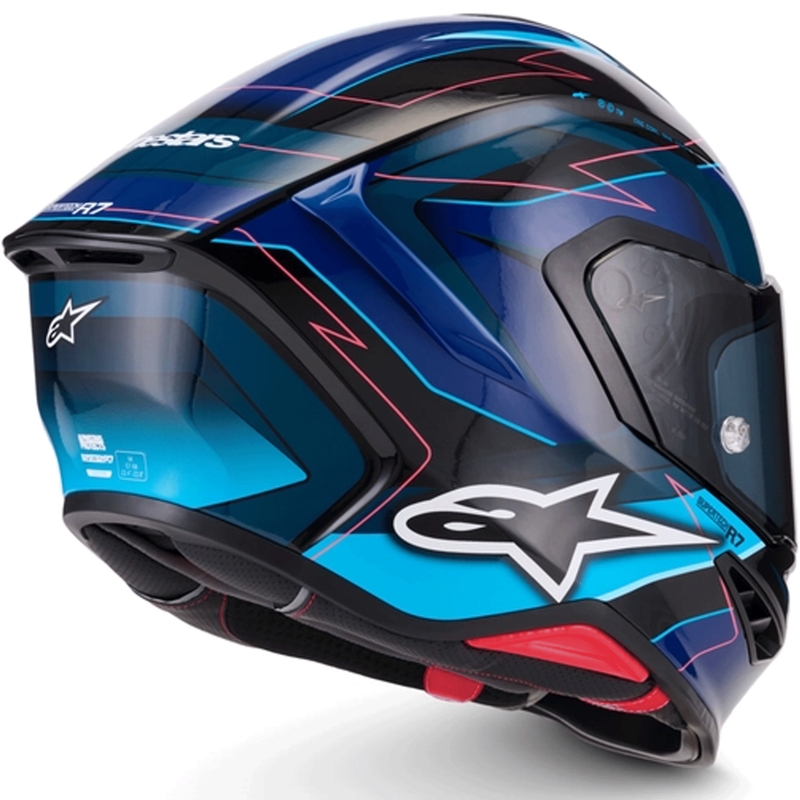 Alpinestars S-R7 Kinetis -moottoripyöräkypärä, musta-sini-fluo pinkki-valkoinen