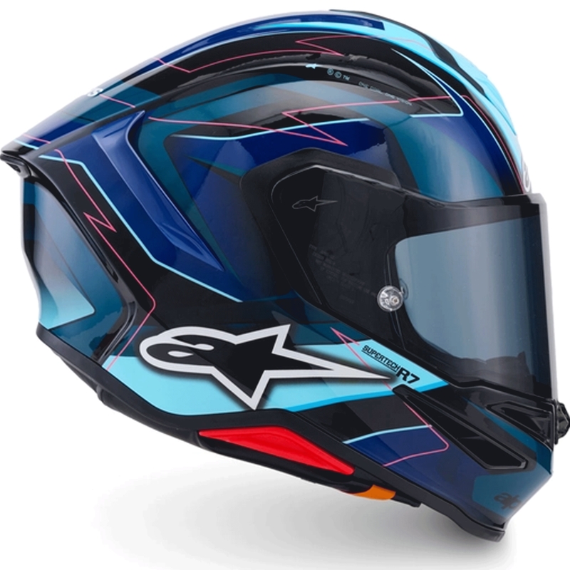Alpinestars S-R7 Kinetis -moottoripyöräkypärä, musta-sini-fluo pinkki-valkoinen