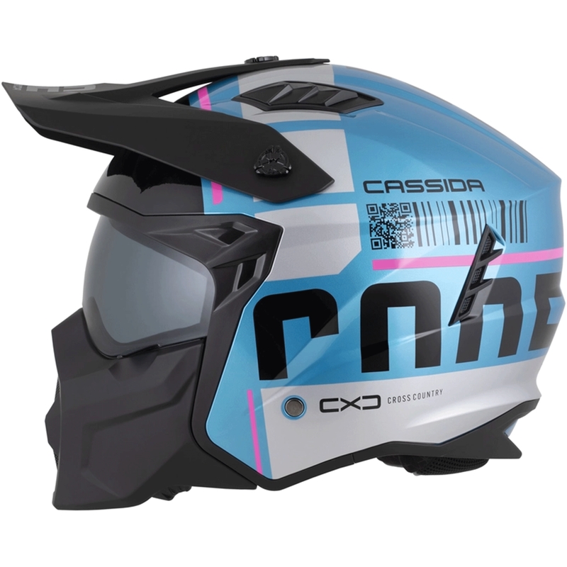 Modulaarinen moottoripyöräkypärä Cassida Cross Country Code helmensininen-hopea-pinkki-musta