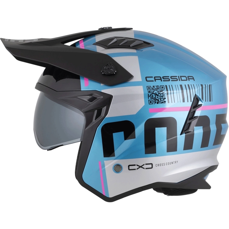 Modulaarinen moottoripyöräkypärä Cassida Cross Country Code helmensininen-hopea-pinkki-musta