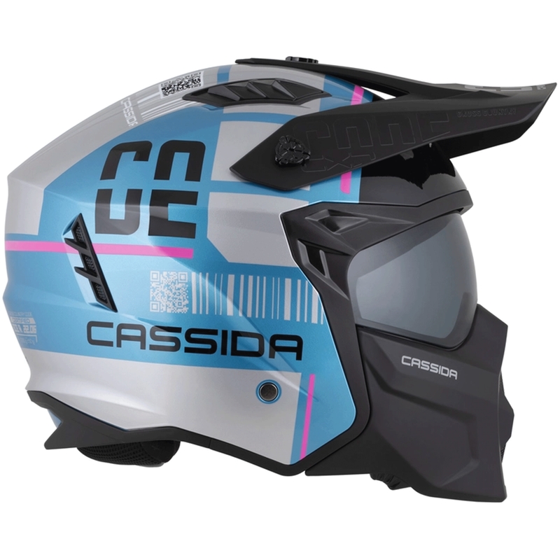 Modulaarinen moottoripyöräkypärä Cassida Cross Country Code helmensininen-hopea-pinkki-musta