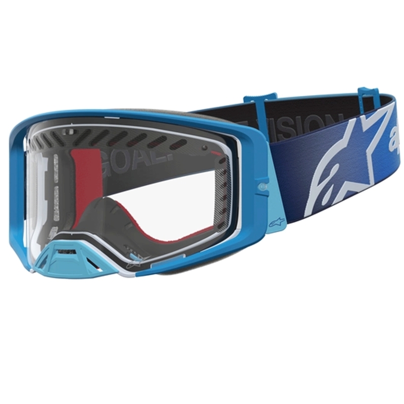 Alpinestars Supertech Dura Air Fluid sini-hopea motocrossilasit kirkkaalla pleksilasilla