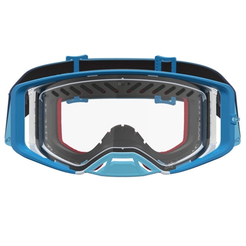 Alpinestars Supertech Dura Air Fluid sini-hopea motocrossilasit kirkkaalla pleksilasilla